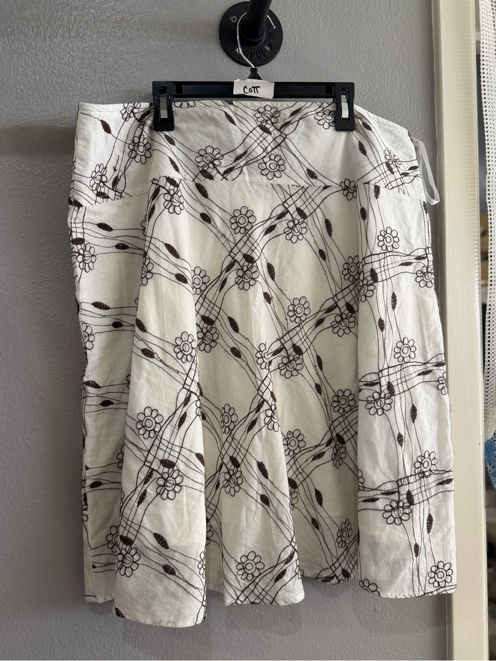 Romy White Skater Skirt with Brown Floral Grid Print